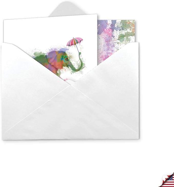 The Best Card Company - 1 Happy Birthday Card with Envelope - Adorable Colorful Animals, Fun Whimsical Notecard - Funky Rainbow Wildlife - Elephant CQ4948JBDG