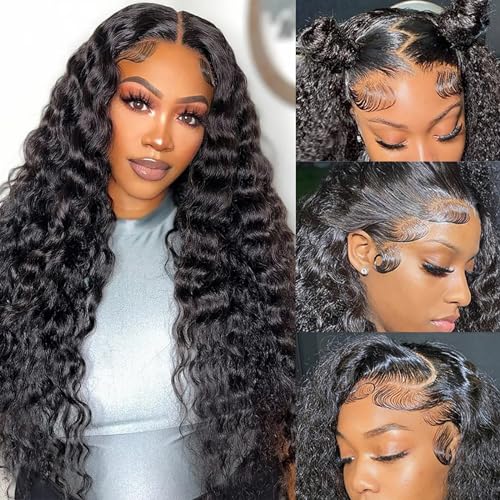 Water Wave Lace Front Wigs Human Hair Pre Plucked 13x6 HD Lace Frontal Wigs 200% Density Brazilian Virgin Human Hair Wigs for Black Women Natural Color