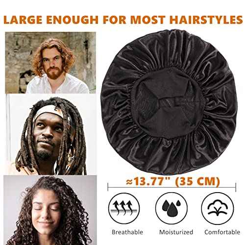 Bonnet for Men,Hair Bonnet for Sleeping,Double Layer Satin Bonnets for Black Women Curly Hair Braids,Reversible Sleep Cap (Large,Black/Black)