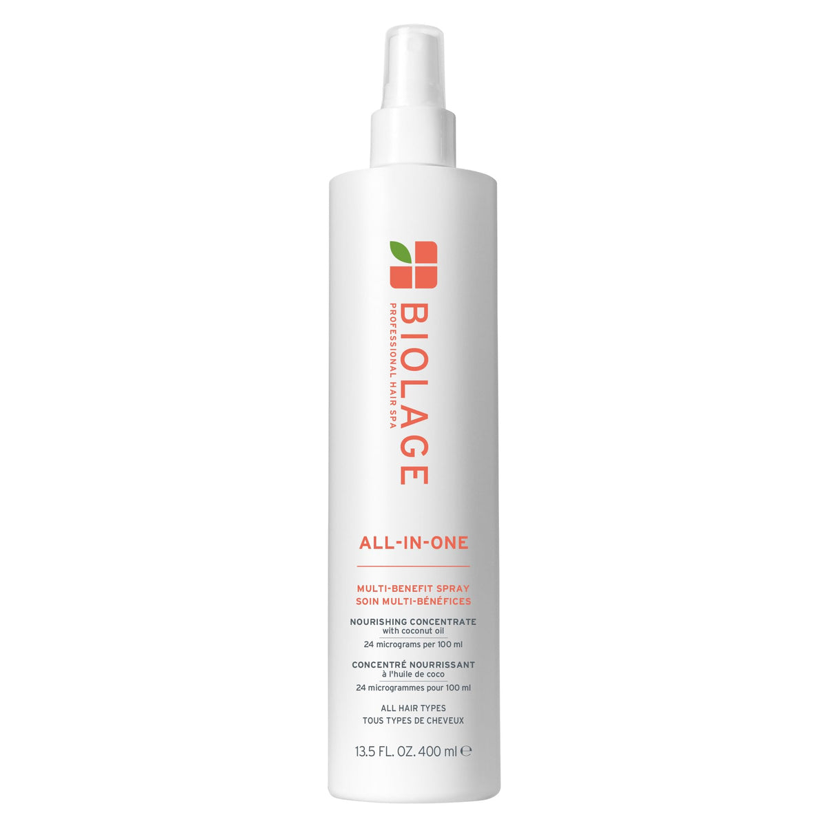 Biolage All-In-One Multi-Benefit Spray - Leave-In Treatment For Fine to Thick Hair, Prevents Breakage, Heat Protectant, Shine, Anti-Frizz, For All Hair Types, Coconut Oil, Vegan & Paraben-Free
