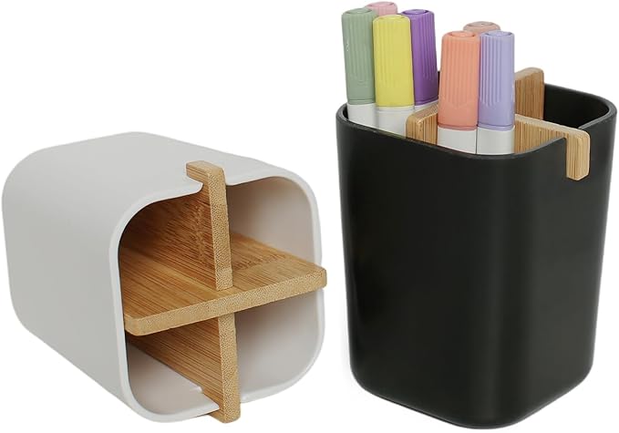 Bamboo Toothbrush Holder 4 Slots Toothpaste Toothbrush Holder for Bathroom Easy Cleaning Detachable(Black)