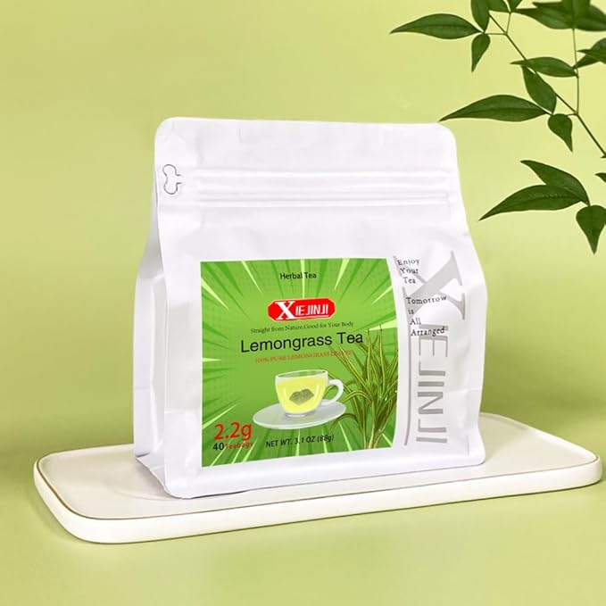 XIEJINJI Lemongrass Tea Bags, 40 Count - Premium Natural Lemongrass Herbal Tea, Caffeine-Free & Non-GMO, Supports Digestion & Relaxation