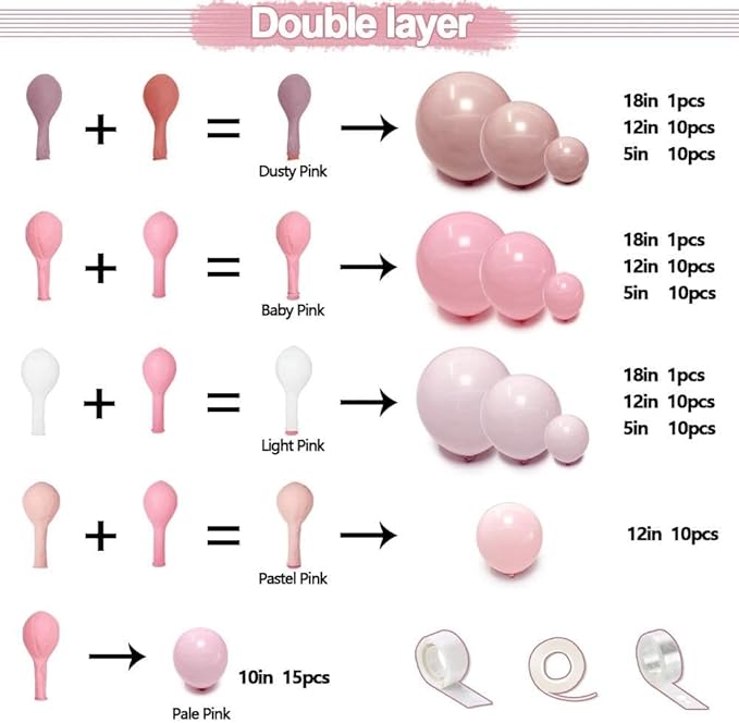 Dusty Pink Balloon Garland Double Stuffed Baby Light Pink Balloon Arch Kit Latex Pastel Balloons for Boho Wedding Baby Shower Birthday Princess Party Decoration