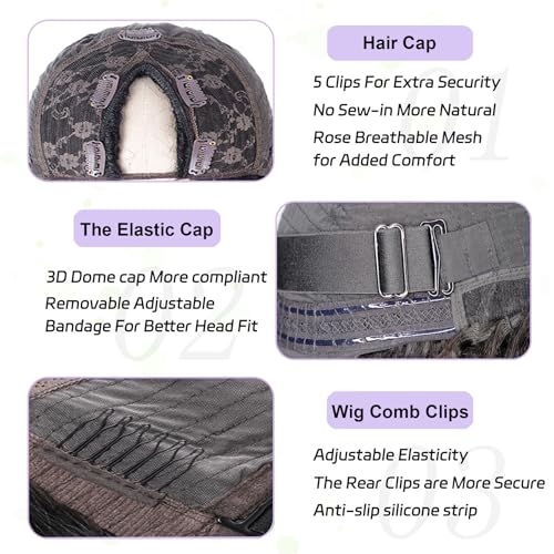 V Part Wigs Human Hair Kinky Straight Human Hair Wig Upgrade U Part Human Hair Wig for Black Women V Part Half Wigs Glueless Wear and Go No Leave Out No Sew In 180% Density Natural Color 20 inch