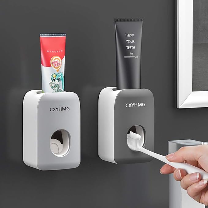 Automatic Toothpaste Dispenser for Kids, Toothpaste Squeezer for Kids & Family Shower Decor, is Wall Mounted Bathroom Accessories Organizer. (Grey+Black, TD27)