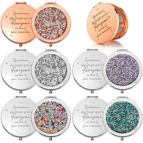 Roowest 10 Pcs Inspirational Compact Mirror You're Awesome Reminder Appreciation Gifts for Women Employee Coworker Friends Sisterhood Bulk Christmas Party Favors Magnifying Pocket Mirror (Multicolor)