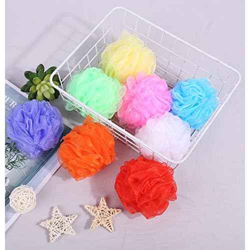 Bath Sponges, Small Size Colorful Shower Sponges Exfoliating Mesh Pouf Bath Ball Body Scrubber for Kids Pack of 8