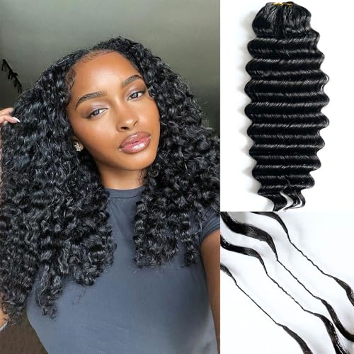 Knotless Pre Separated Deep Wave Crochet Human Hair Feather 100% Raw Real Hair Extensions for Braiding Feather Line Human Crochet Deep Wave Curly Hair Extensions With String 20inch 60g