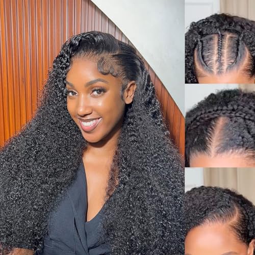 Afro Kinkycurly Wig Human Hair Kinky Curly13x6 Lace Front Wig 100% Real Human Hair Wigs 200 Density 16 Inch True to Length and Density 13x6 Lace Wigs for Women Preplucked Hairline Natural Black Color