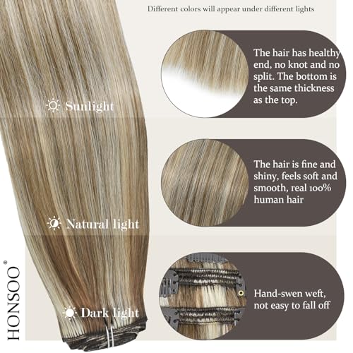 Honsoo Balayage Hair Extensions Real Human Hair Clip Ins 16in Ash Blonde To Platinum Blonde 120g 7pcs Can Be Styled Hair Extensions For Thin Hair