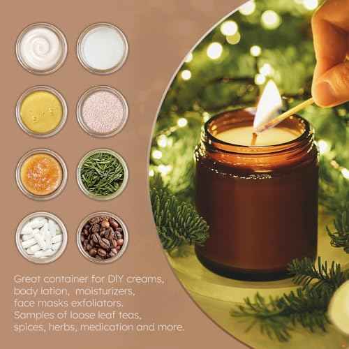 8oz Amber Glass Jars with Lids, 3 Pack Candle Jars with Blank Labels, 250g Wide Mouth | Lotion Container for Sample, Cream, Lotion, Honey, Powder, Jelly | Home & Beauty