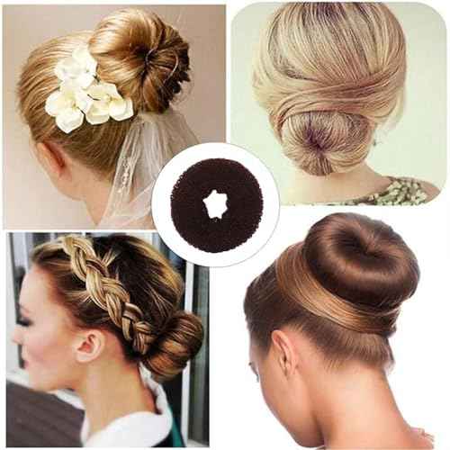 10 Pcs Hair Bun Maker - Donut Bun Maker for Hair(5 medium and 5 small),Ballet Bun for Women and Kids with Elastic Hair Ties, Hair Pins(Brown)