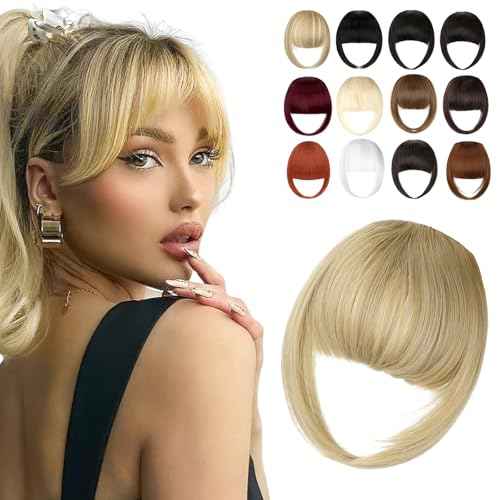 Clip in Bangs, Synthetic French Bangs Hair Clip, Fake Bangs Fringe with Temples Hairpieces for Women Natural Curved Hair Extensions for Daily Wear Ash Blonde