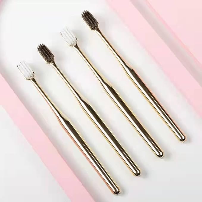 Premium Gold-Plated Toothbrush with Bamboo Charcoal Bristles, Soft Dental Care for Adults, Luxury Oral Hygiene (Set 3)