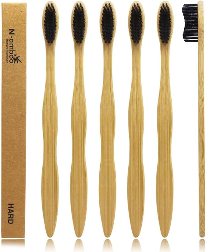 Hard Toothbrush Bamboo Toothbrush for Adult Manual Toothbrsuh Hard Bristles Pack of 6