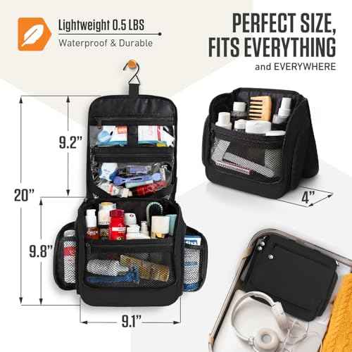 VENTURE 4TH Hanging Travel Toiletry Bag for Women & Men - Travel Organizer with Expandable Compartments & Removable Clear Pouch for Toiletries (Black)
