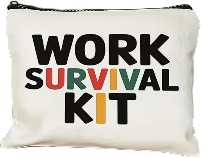 GRITOSE Work Survival Makeup Bag for Women Men Workday Toiletry Bags Accessories Stationery Storage Supplies for Family Friend Worker Small Travel Pouch Kit with Zipper