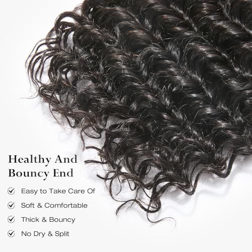 ASHINE Human Hair Bundle Deep Wave Unprocessed Cambodian Raw Hair 22 Inch, Flip Over Quick Weave Wet and Wave Bundles for Women Natural Black