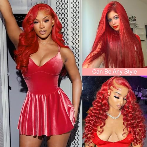 20 Inch Red Wig Human Hair Body Wave 13x6 HD Lace Frontal Wigs Human Hair 200 Density Pre Plucked for Women