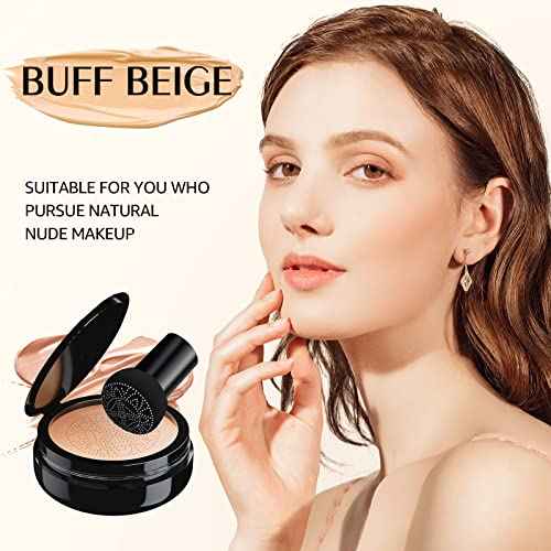 Mushroom Head Air Cushion CC Cream Strong Concealer, Moisturizing BB Cream Makeup Base Primer Even Skin Tone for All Skin Types, Face Makeup Cushion Foundation Long Lasting (Buff Beige)