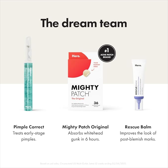 Mighty Patch™ Original patch from Hero Cosmetics – The #1 Hydrocolloid Acne Pimple Patch for Shrinking Zits and Whiteheads in 1 use; Nighttime Spot Stickers for Face and Skin (36 Count)