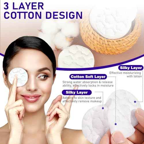 Premium Cotton Pads for Face, 300 Count Round Makeup Remover Pads, 100% Pure & Natural Organic Cotton Rounds, Lint-Free Facial Pads Cleansing Cotton (100 Count (Pack of 3))