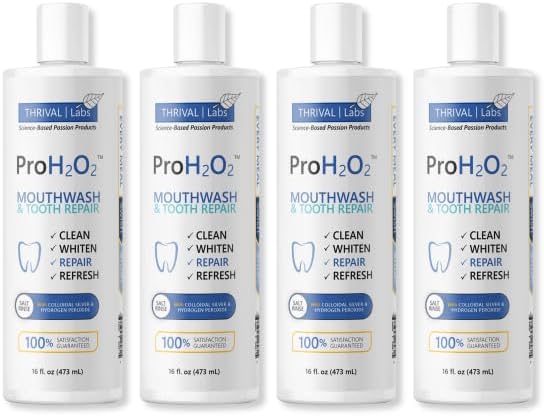 ProH2O2 Natural Mouthwash, Salt Swish, & Tooth Repair by Thrival Labs, Press Top Dispensing, 16 Fluid Ounces