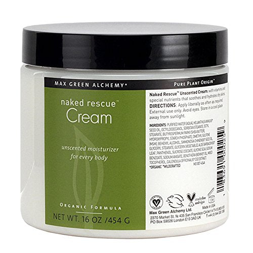 Naked Rescue Unscented Cream - 16 Ounces Jar - Organic Formula, Fragrance Free, Moisturizing and Hydrating, For Dry and Sensitive Skins, Vegan, Rich, Non Greasy