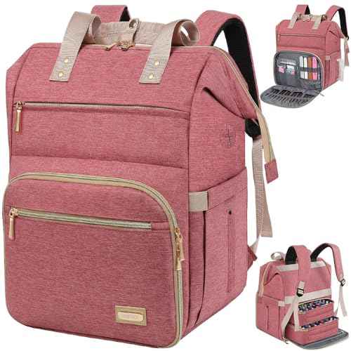 LTINVECK Nail Polish Organizer Case Backpack Holds 70 Bottles (15ml/0.5fl.oz)& Nail Lamp, 2 Layers Detachable Nail Kit Storage Case, Large Travel Nail Supplies Shoulder Bag for Manicure Tools (Pink)