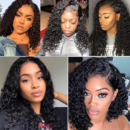 Brazilian Water Wave with Lace Closure - Wet and Wavy Hair, Deep Curly Human Hair 5 Bundles (50g/bundle) with 4x4 Lace Closure (16/16/16/16/16+16")