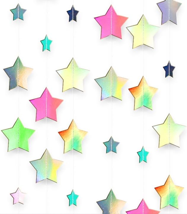 Iridescent Glitter Mixed Star Paper Garland Banner Décor 40 Feet Mixed Little and Large Twinkle Star Hanging Bunting Banner Backdrop for Wedding Baby Shower Birthday Graduation Disco Party Decorations