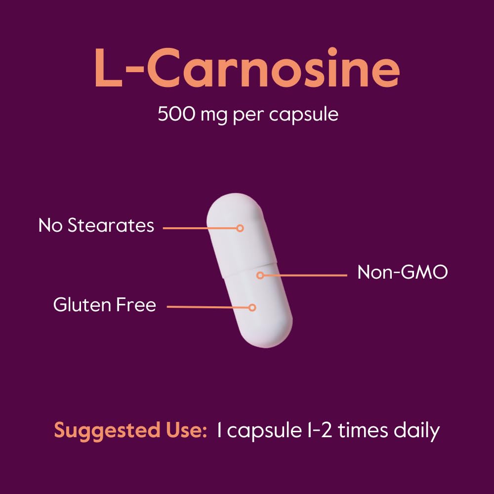 BESTVITE L-Carnosine 500mg per Capsule (120 Capsules) No Fillers - No Stearates - Non GMO - Gluten Free