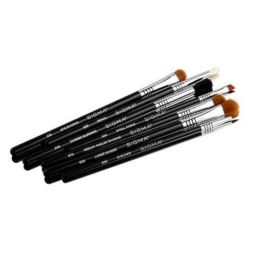 Sigma Beauty Basic Eye Makeup Brush Set ? Classic Eye Makeup Brushes with Premium Fibers and Sleek, Durable Handles for Eyeliner, Eyeshadow, & Eyebrows, Includes 7 Black Makeup Brushes