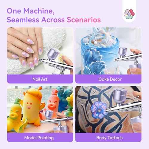 SAVILAND Advanced Airbrush for Nails: Limitless Nail Art Creativity Airbrush Kit Pro Dual-Mode Rechargeable 0.3mm Nozzle Makeup Set Nail Airbrush Machine for Ombre French Airbrush Paint Salon£¨Purple£©