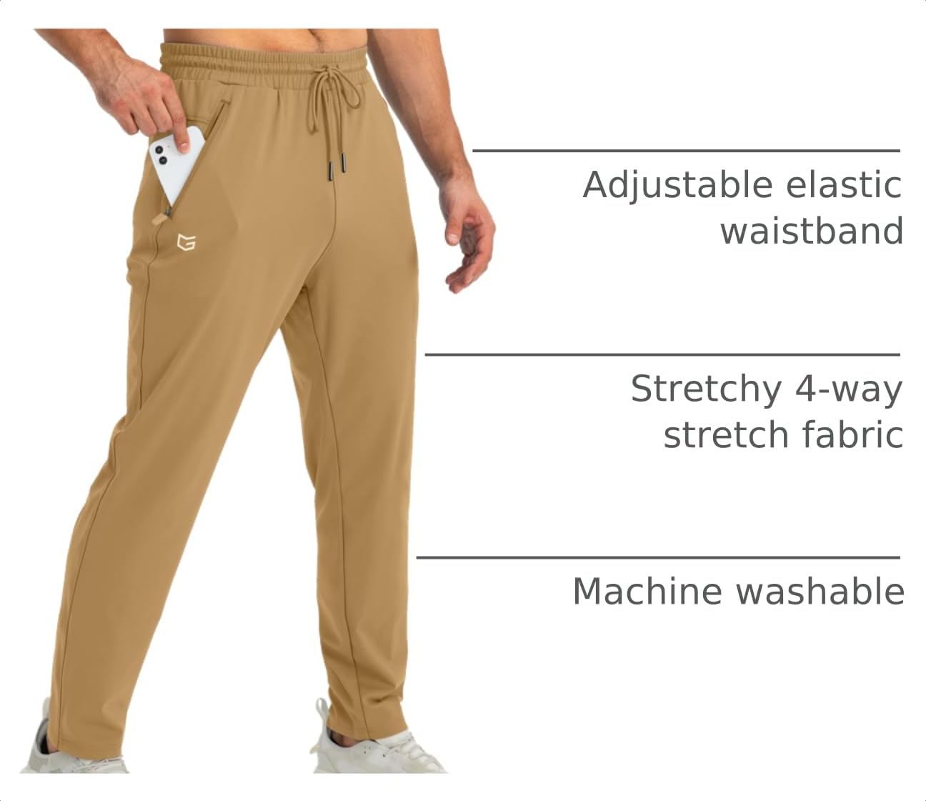 G Gradual Men's Sweatpants with Zipper Pockets Tapered Joggers for Men Athletic Pants for Workout, Jogging, Running (Dark Khaki, Small)