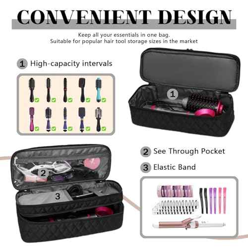 Double-Layer Travel Carrying Case Compatible with Revlon One-Step Hair Dryer Brush/Volumizer/Styler/Shark FlexStyle Attachment Portable Storage Organizer Bag Hair Tools Travel Bag
