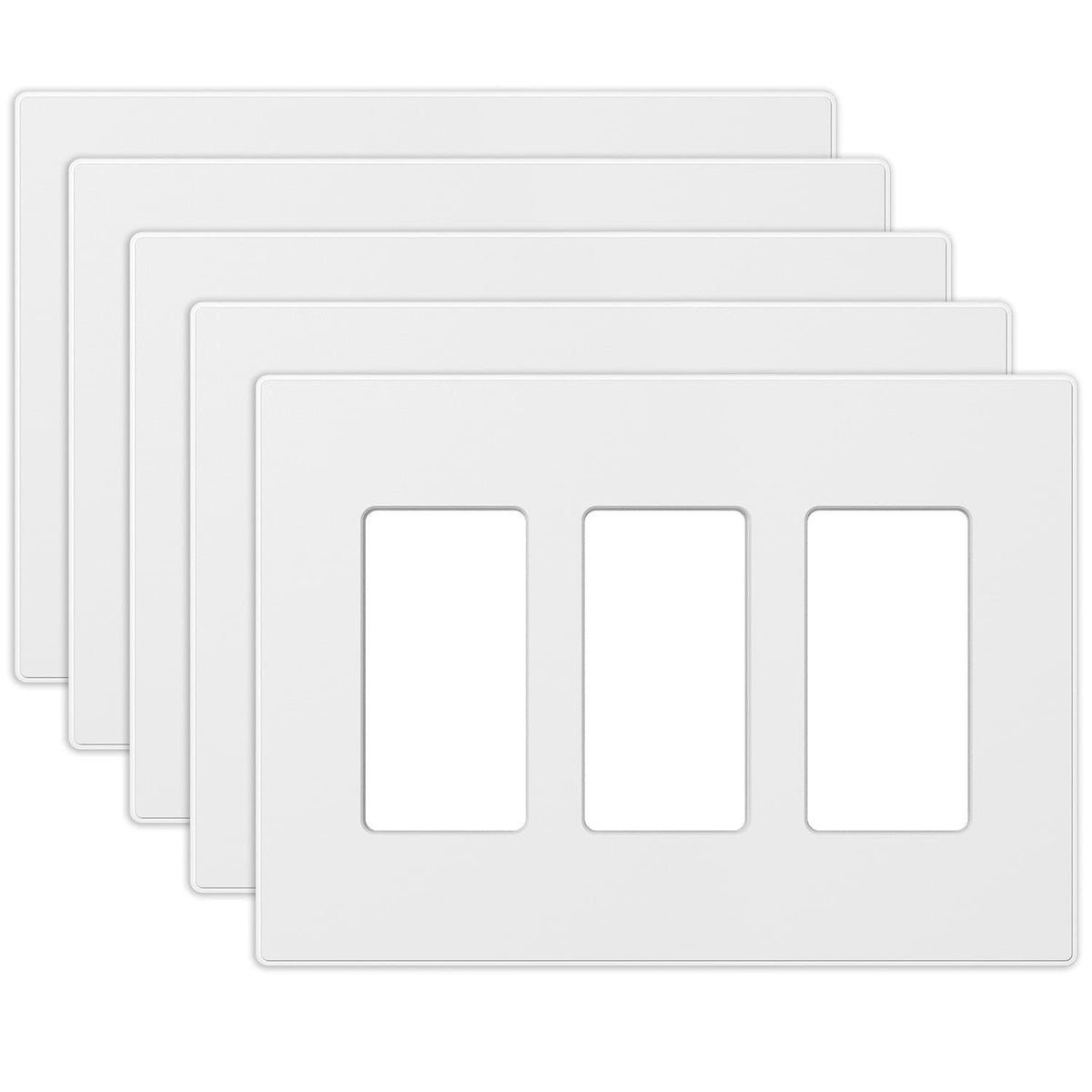 ELEGRP 3-Gang Screwless Decorative Wall Plates, Mid-Size Unbreakable Thermoplastic Faceplate Cover for Decorator Receptacle Outlet Switch, UL Listed (5 Pack, Matte White)