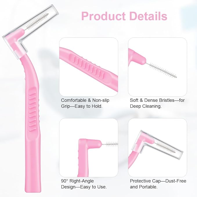 60pcs Interdental Brushes, 6 Sizes Braces Brush Kit, Soft Bristled Dental Picks for Teeth Cleaning, Non-Slip Flossers for Braces with Angled Head, Suitable for Teeth Gaps Cleaning, Oral Care