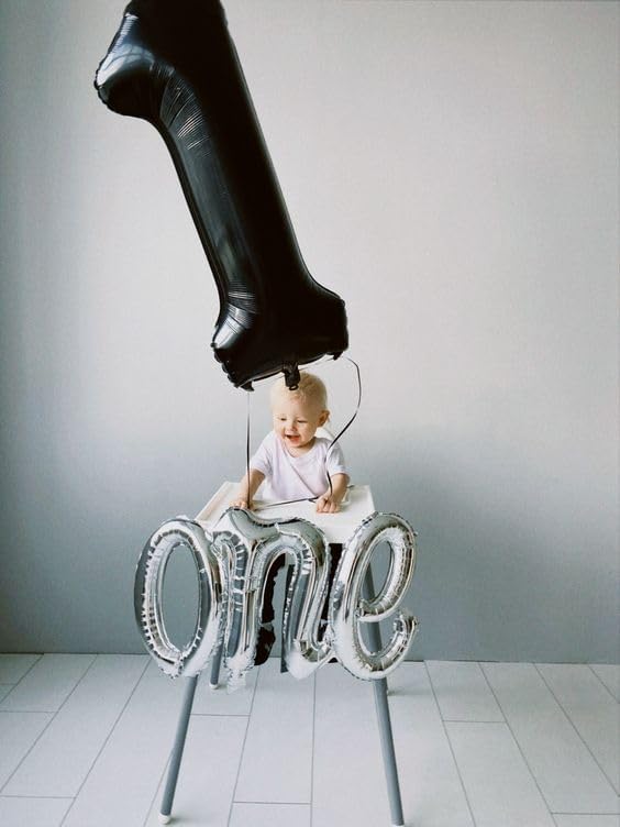 Black Number 1 Balloon for First Birthday 40 Inch, 1st One Number Balloons Birthday Decorations for Girl Boy Toddler Baby