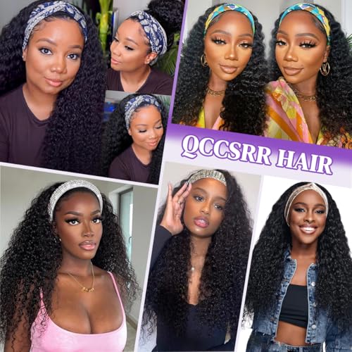 Headband Wig Human Hair Deep Wave 22 Inch Curly Headband Wigs for Black Women Glueless No Lace Half Wig Brazilian Virgin Hair Deep Curly Natural color
