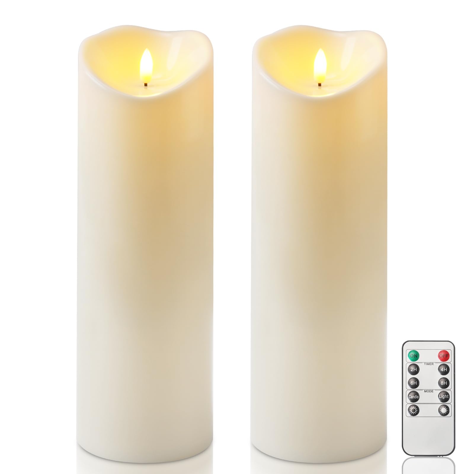Homemory 4"x12" Outdoor Waterproof Flameless Candles with Timers and Remote Control, Battery Operated Candles, LED Plastic Candles, Ivory White, Set of 2