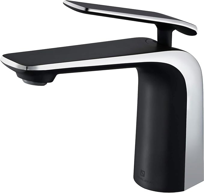TOCALOCA Matte Black and Polished Chrome Bathroom Basin Faucet, Premium Brass One Hole Lavatory Vanity Sink Faucet Single Handle, Contemporary Bathroom Single Lever Mixer Tap Black and Sliver