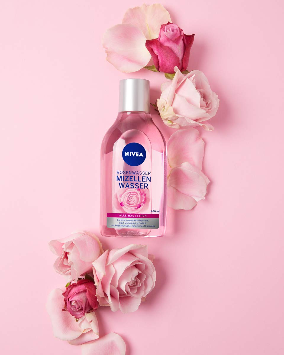 NIVEA MicellAIR Rose Touch Two-Phase Micellar Cleansing Water 400 ml – Gentle Daily Makeup Remover & Face Cleanser with Rose Water, Hydrates and Refreshes Skin for All Skin Types
