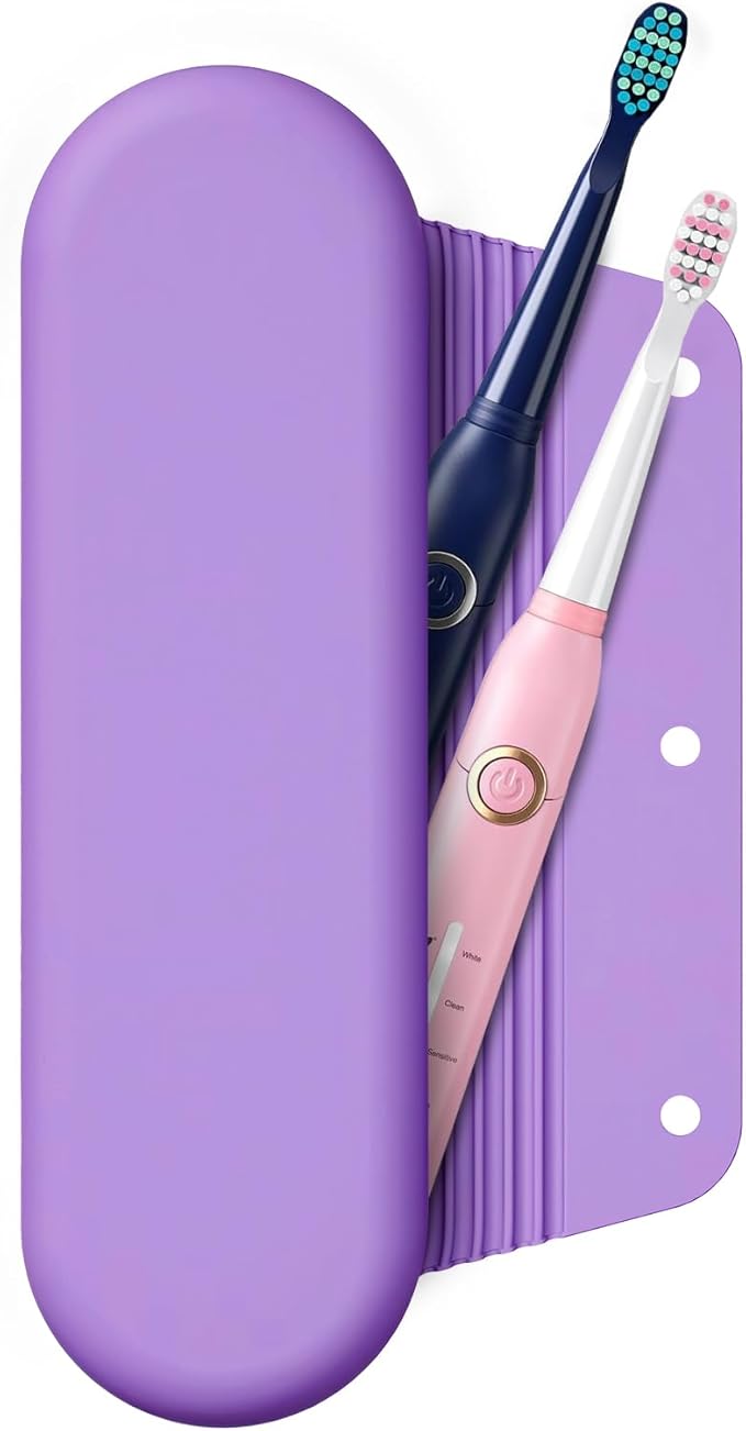 Silicone Electric Toothbrush Travel Cover, Toothbrush Travel Containers Bag Case for Men and Women,Keeps Toothbrush Fresh and Clean, Fits Most Manual and Electric Toothbrushes - Purple