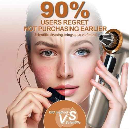 Blackhead Remover Vacuum with Heating, Blackhead Extractor 3 Adjustable Suction Levels 9 Modes, Pore Vacuum Blackhead Suction Remover, Comedone Extractor Kit for Deep Pore Cleaning (Golden)