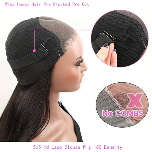 5x5 Hd Lace Closure Wigs Human Hair 26 Inch Glueless Wigs Human Hair Pre Plucked Pre Cut Density 200 Wigs Human Hair Glueless Wear and Go