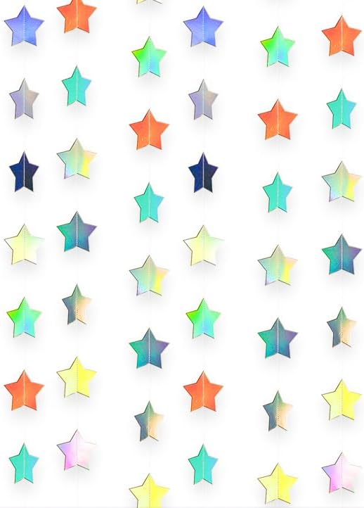 Iridescent Glitter Little Star Paper Garland Banner Décor 40 Feet Twinkle Little Star Hanging Bunting Banner Backdrop for Wedding Baby Shower Birthday Graduation Disco Party Decorations