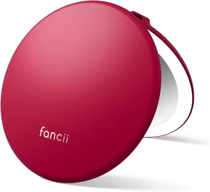 Fancii Taylor LED Lighted Travel Makeup Mirror, Rechargeable, 10x /1x Magnifying, Tru-Glow Light Technology, XL Large 5” Wide | Compact Mirror for Purses (Ruby Red)