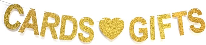 Cards and Gifts Banner Gold Glitter Letters Hang Bunting | Wedding Decorations | Bachelorette Party | Bridal Shower | Birthday Party Supplies Photo Prop
