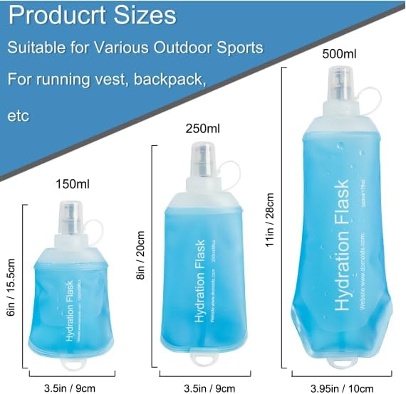 CLINTT 250ml Soft Flask, Foldable Running Water Bottle, TPU Folding Soft Water Flask, BPA-Free Collapsible Flask for Hydration Pack Running Vest, Cycling, Climbing, Hiking - 2Pcs, Blue